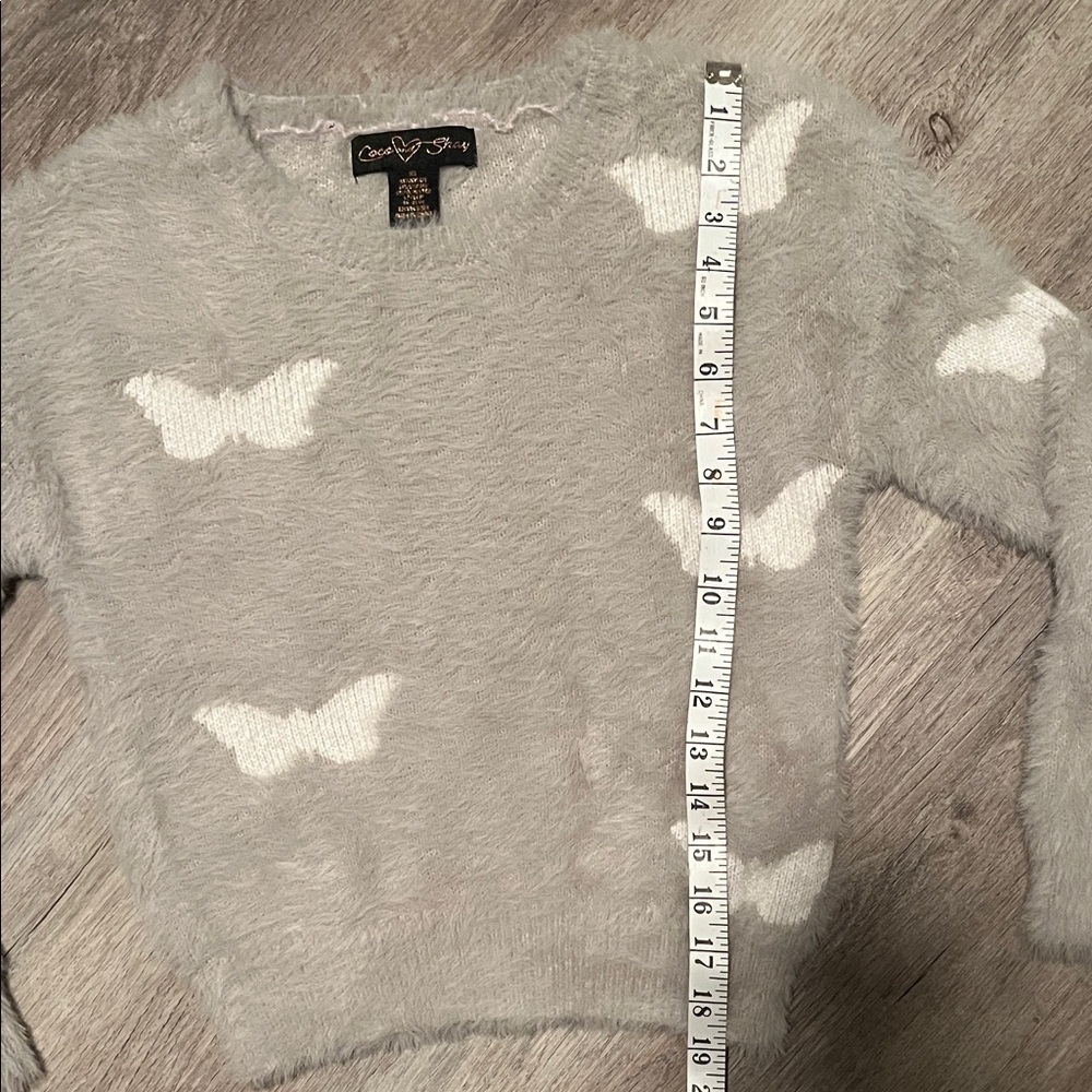 Super soft Women's Gray Sweater with White Butterflies - Picture 3 of 6